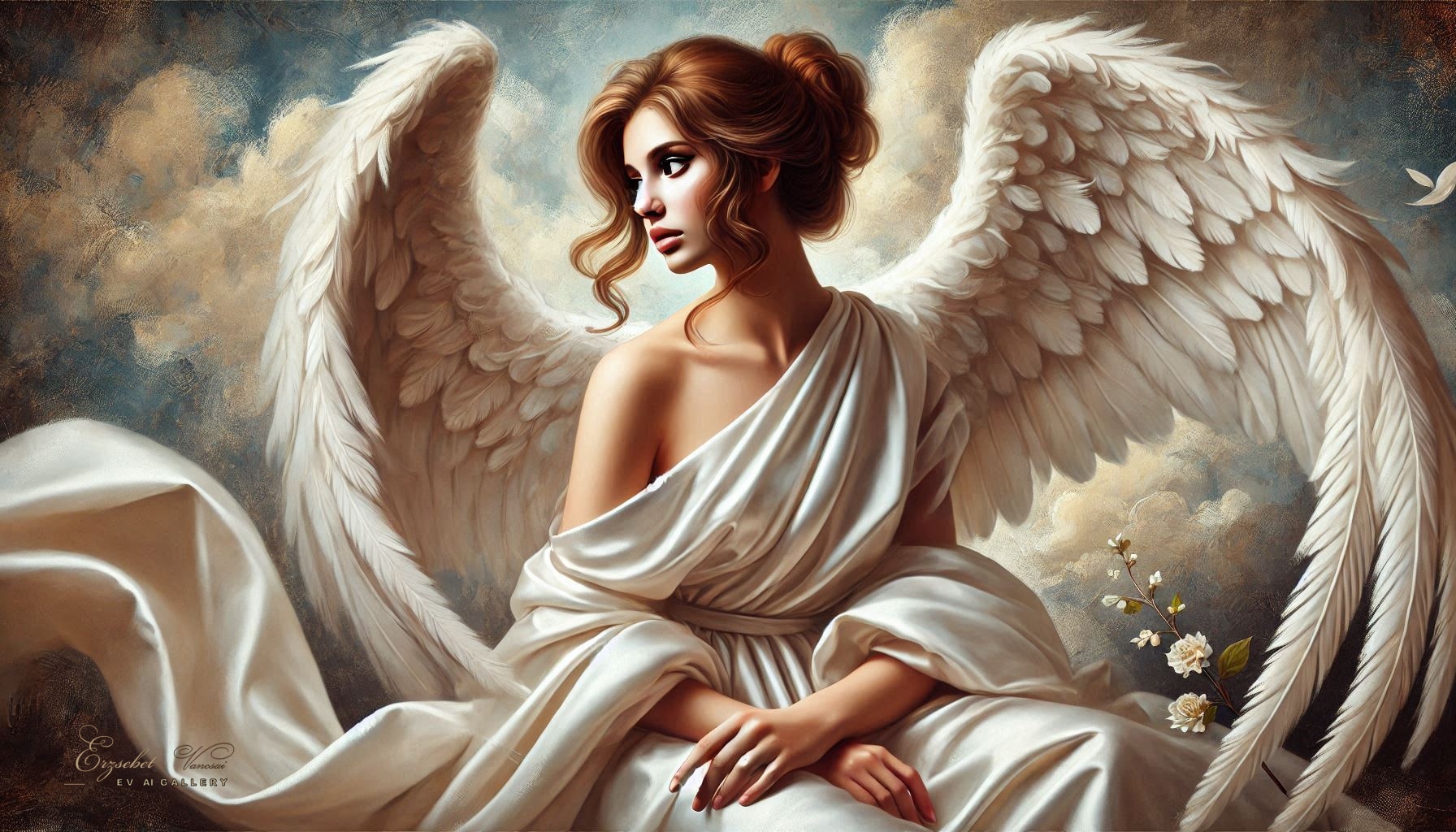Beautiful Christmas angel _ In the style of Michelangelo's painting.
