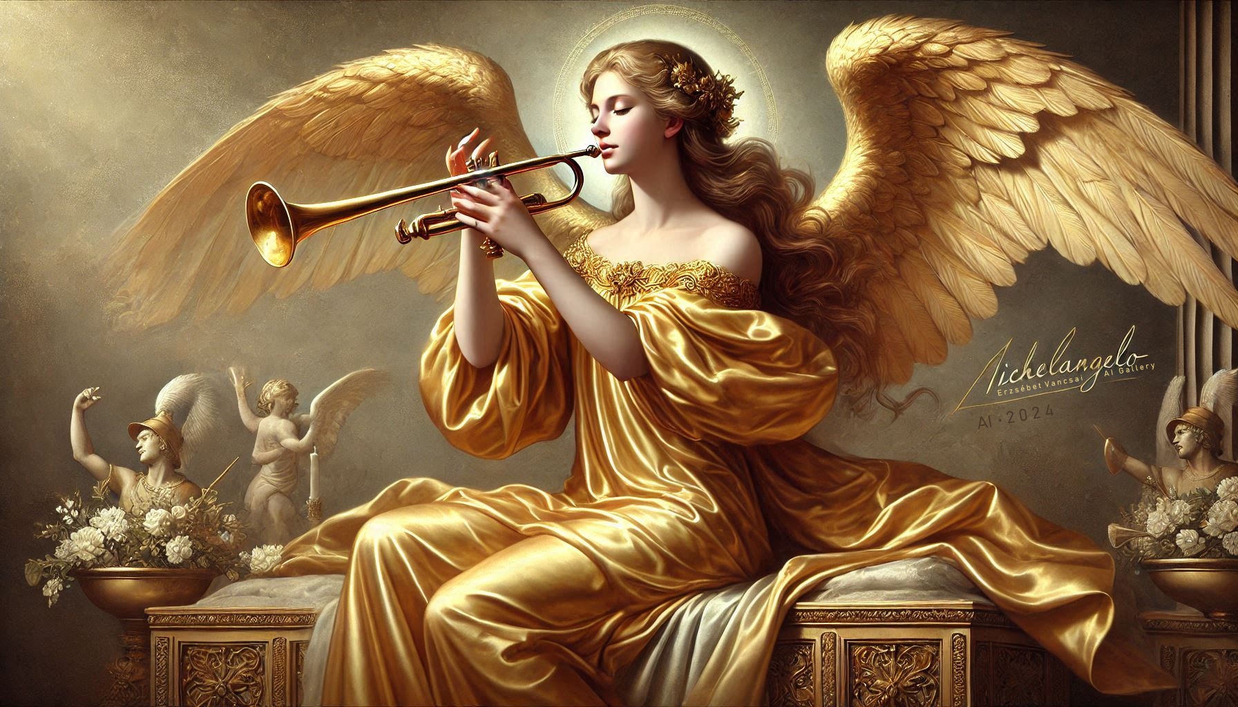 Beautiful Christmas angel _ In the style of Michelangelo's painting.