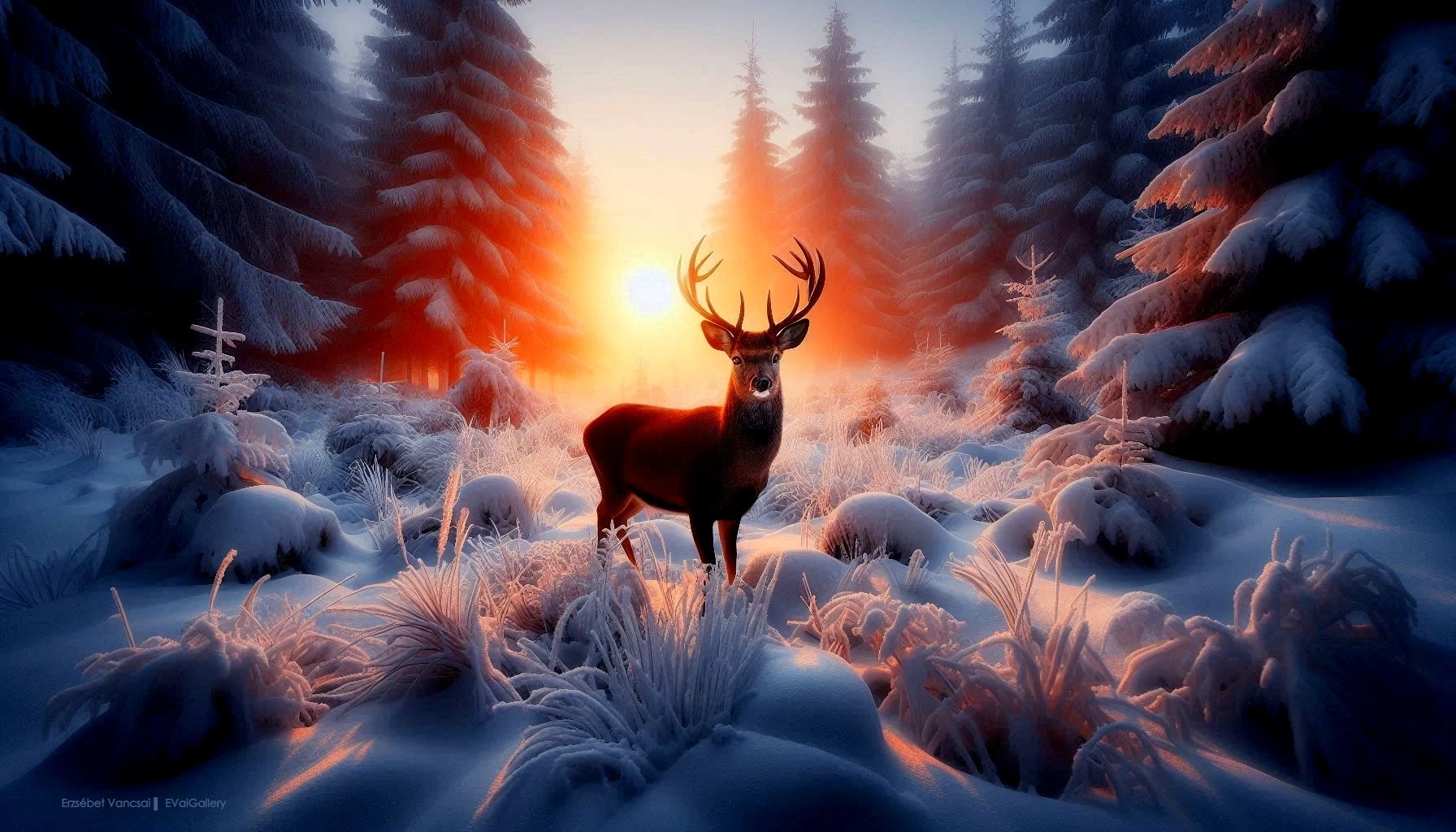 Deer in the winter forest
