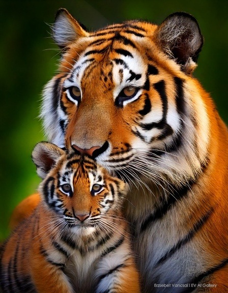 Royal Bengal tiger mother and cub